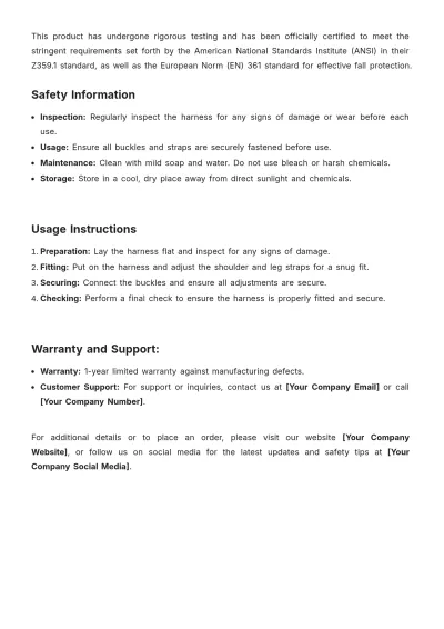 Free Safety Harness Product Description Template to Edit Online