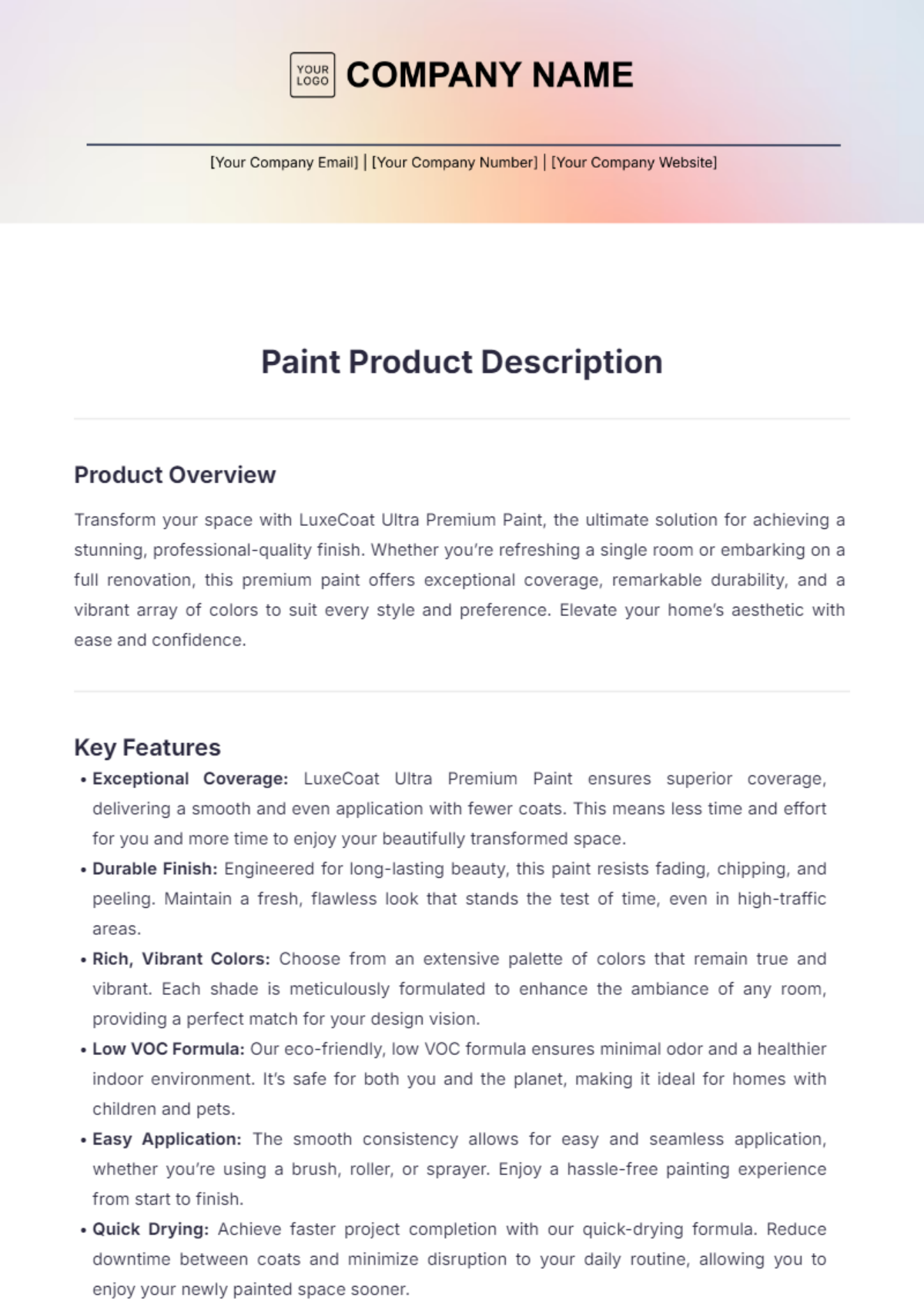 Paint Product Description Template - Edit Online & Download