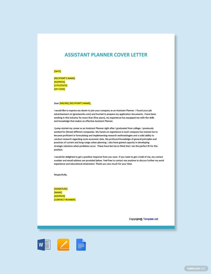 Assistant Planner Cover Letter