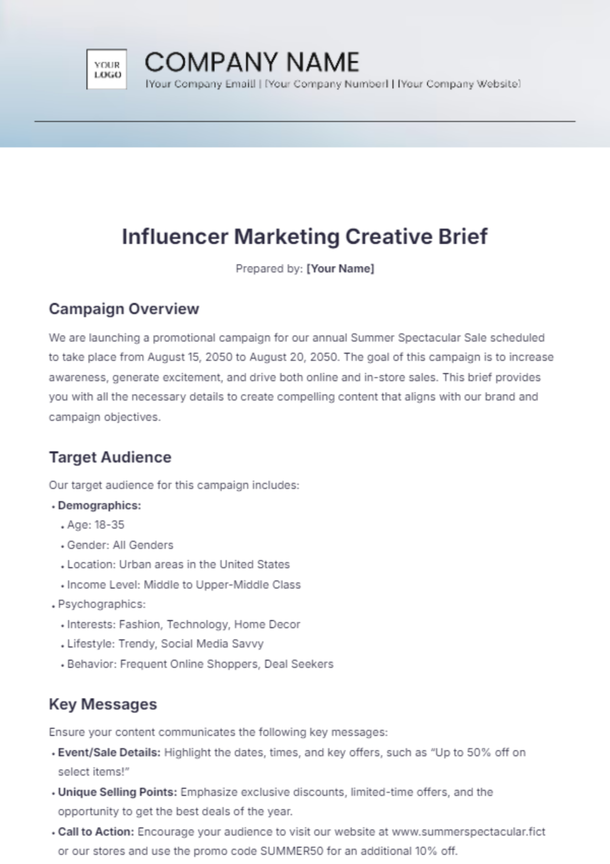 Influencer Marketing Creative Brief Template - Edit Online & Download