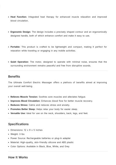 Free Electric Massager Product Description Template to Edit Online