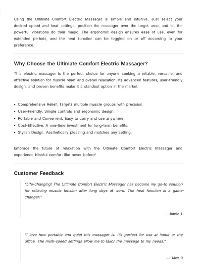 Free Electric Massager Product Description Template to Edit Online