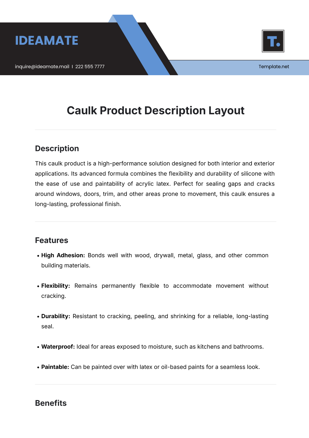 Caulk Product Description Layout Template - Edit Online & Download