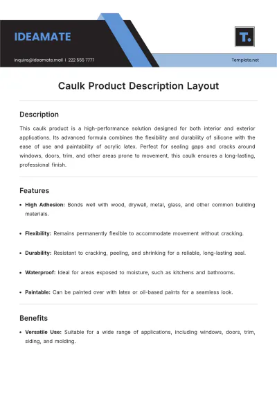 Free Caulk Product Description Layout Template to Edit Online