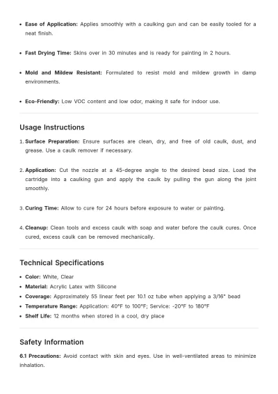 Free Caulk Product Description Layout Template to Edit Online