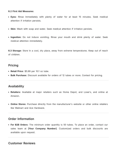 Free Caulk Product Description Layout Template to Edit Online