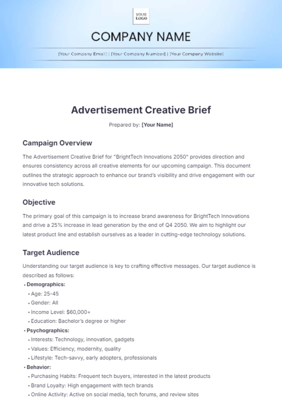 Advertisement Creative Brief Template - Edit Online & Download