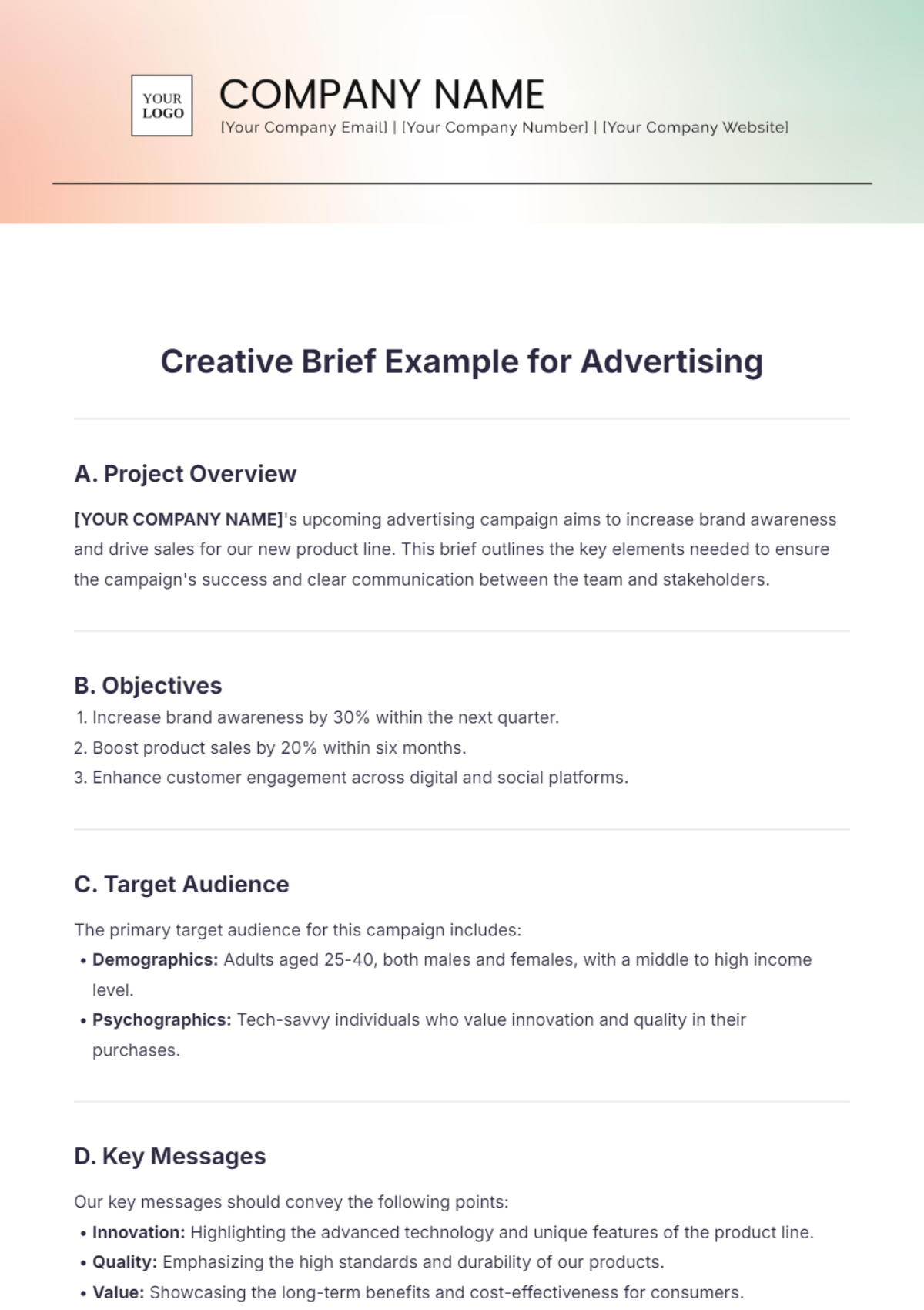 Creative Brief Example for Advertising Template - Edit Online & Download