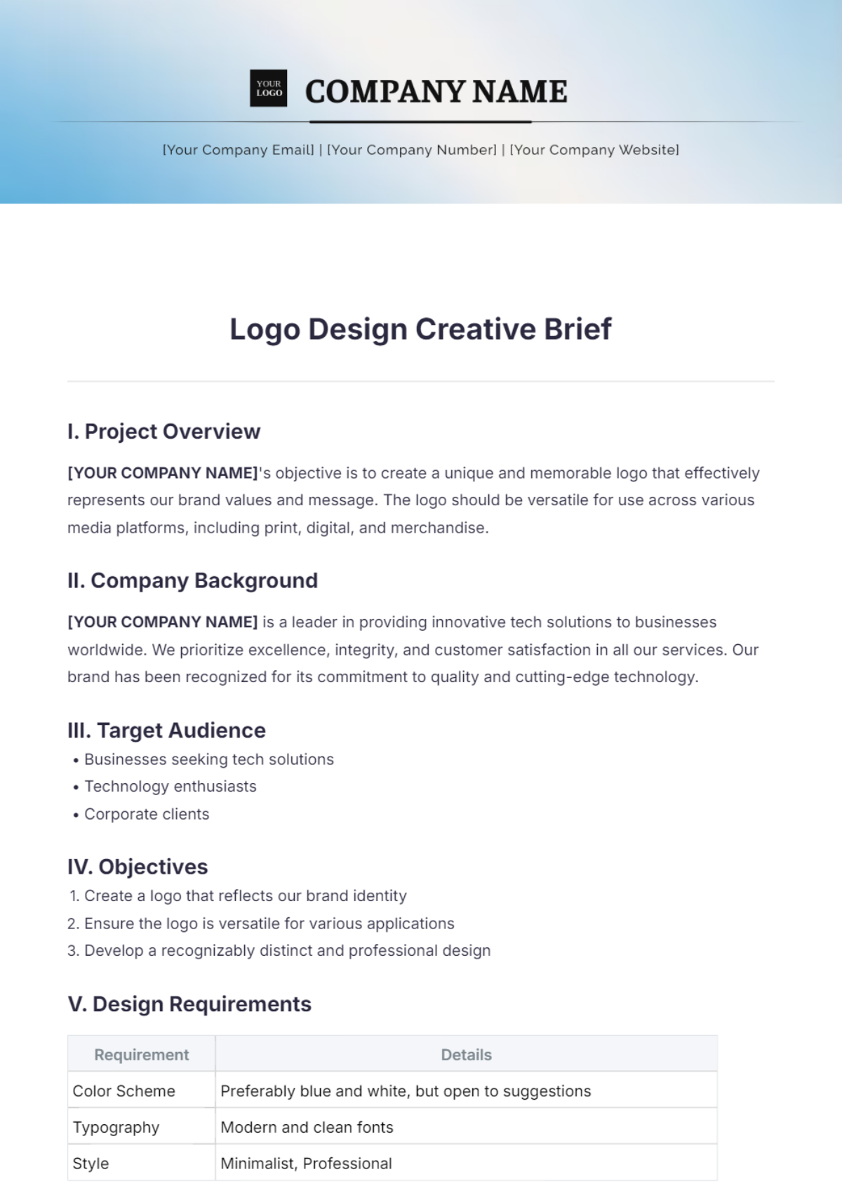 Logo Design Creative Brief Template - Edit Online & Download