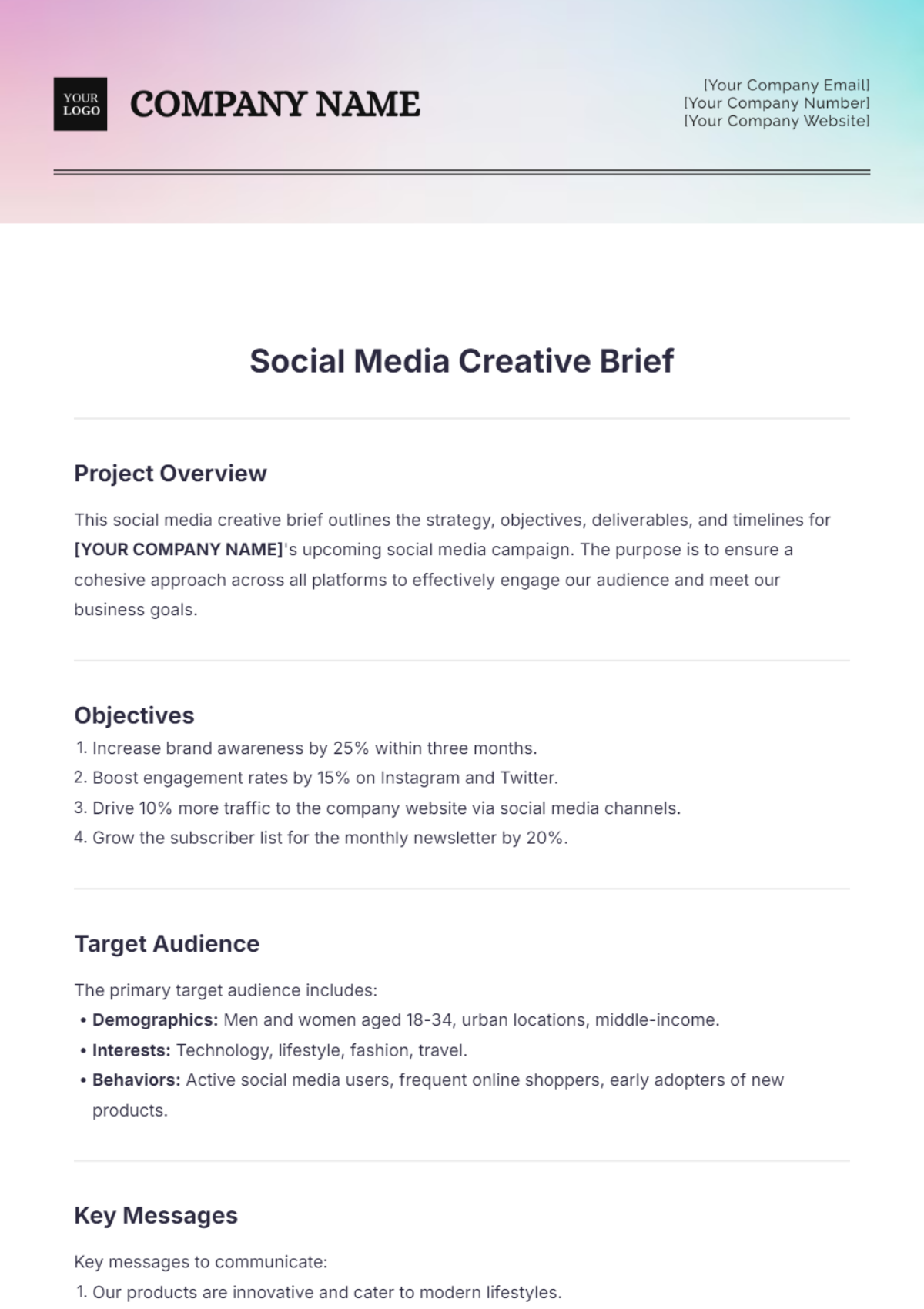 Social Media Creative Brief Template - Edit Online & Download