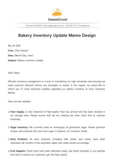 Free Bakery Inventory Update Memo Design Template to Edit Online
