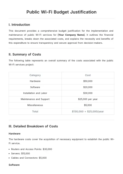 Free Public Wi-Fi Budget Justification Template to Edit Online