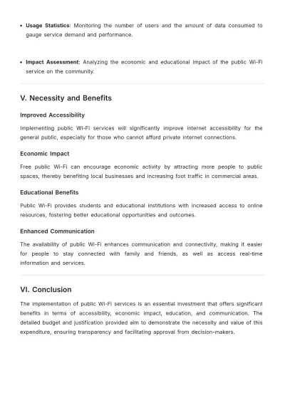 Free Public Wi-Fi Budget Justification Template to Edit Online