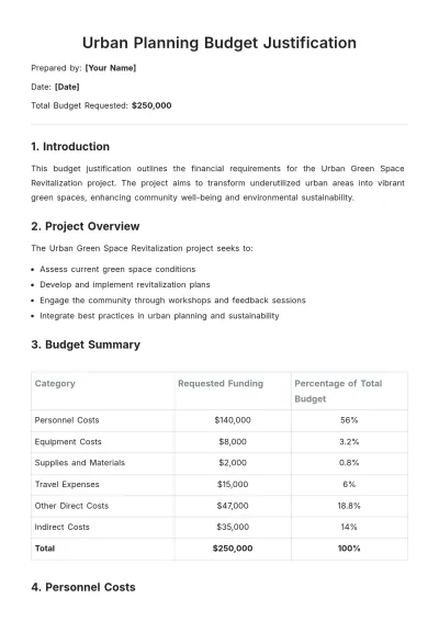 Free Urban Planning Budget Justification Template to Edit Online