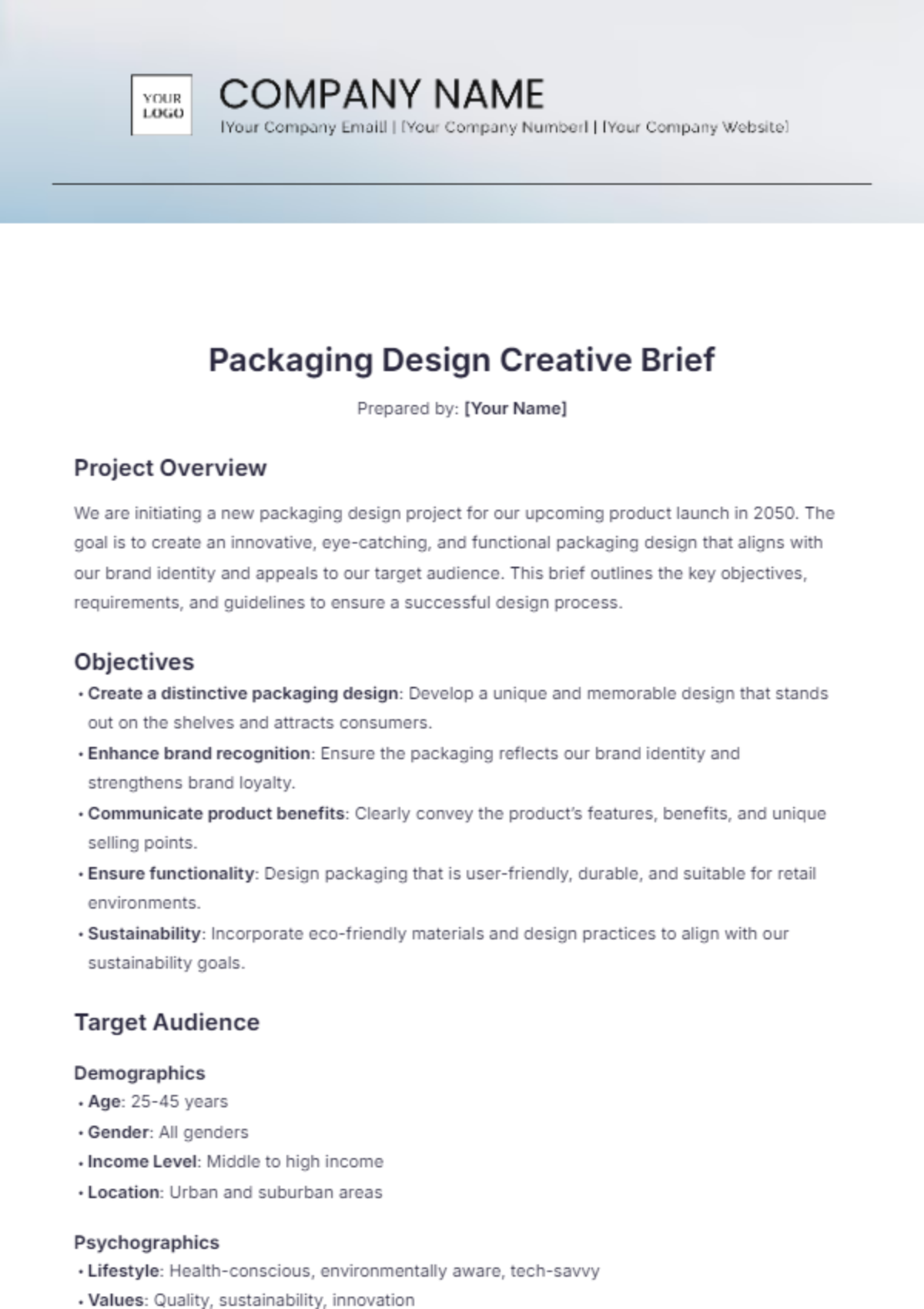 Packaging Design Creative Brief Template - Edit Online & Download