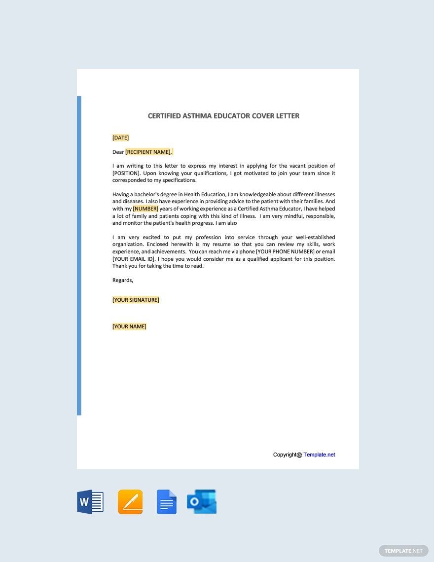 Certified Asthma Educator Cover Letter Template
