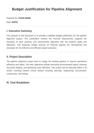 Free Budget Justification for Pipeline Alignment Template to Edit Online