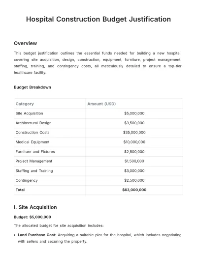 Free Hospital Construction Budget Justification Template to Edit Online