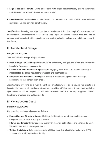 Free Hospital Construction Budget Justification Template to Edit Online