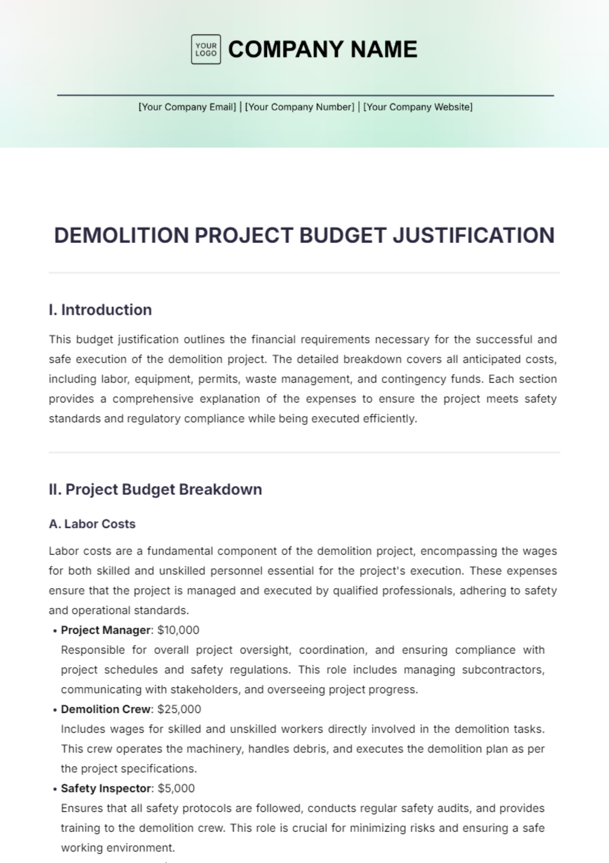 Demolition Project Budget Justification Template - Edit Online & Download