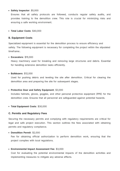 Free Demolition Project Budget Justification Template to Edit Online