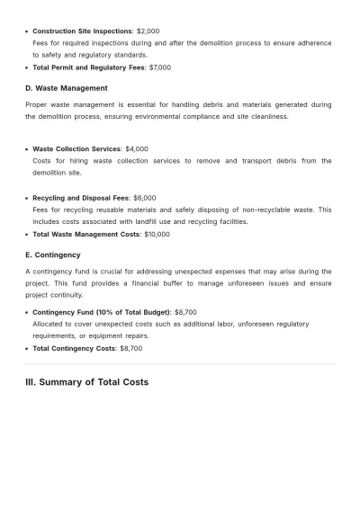 Free Demolition Project Budget Justification Template to Edit Online