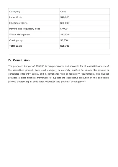 Free Demolition Project Budget Justification Template to Edit Online