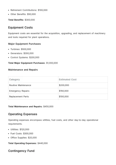 Free Energy Plant  Budget Justification Template to Edit Online