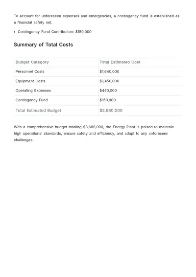 Free Energy Plant  Budget Justification Template to Edit Online
