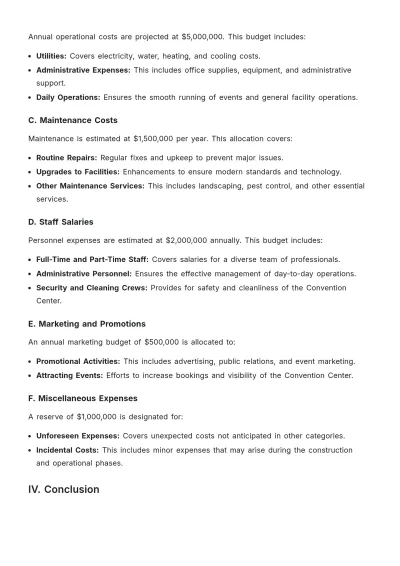Free Convention Center Budget Justification Template to Edit Online