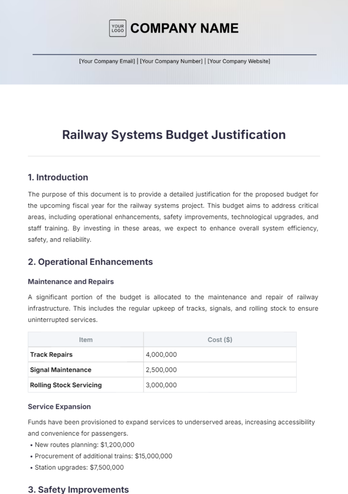 Railway Systems Budget Justification Template - Edit Online & Download