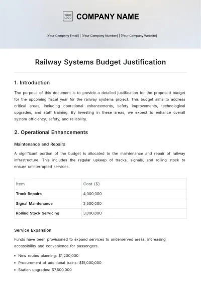 Free Railway Systems Budget Justification Template to Edit Online