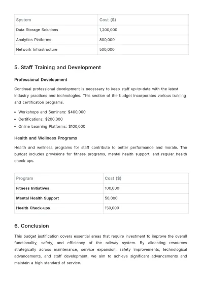 Free Railway Systems Budget Justification Template to Edit Online