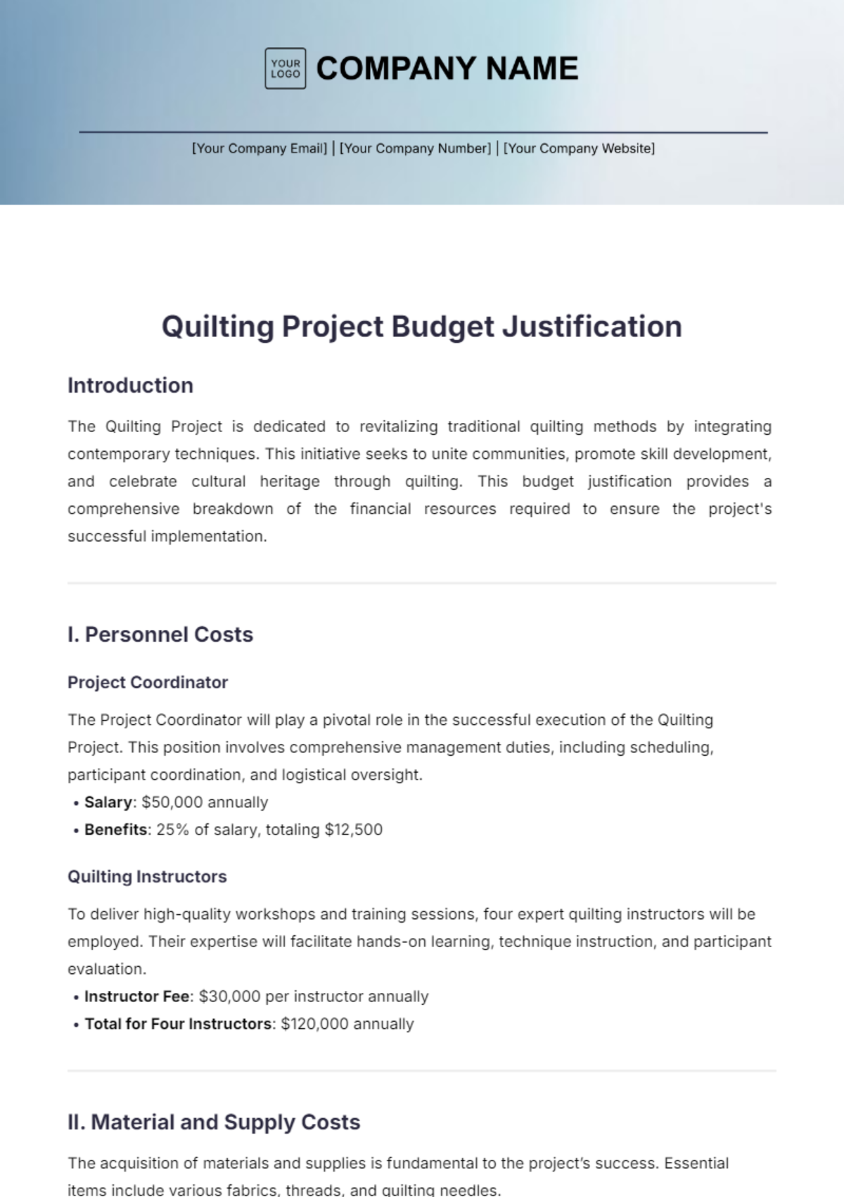 Quilting Project Budget Justification Template - Edit Online & Download