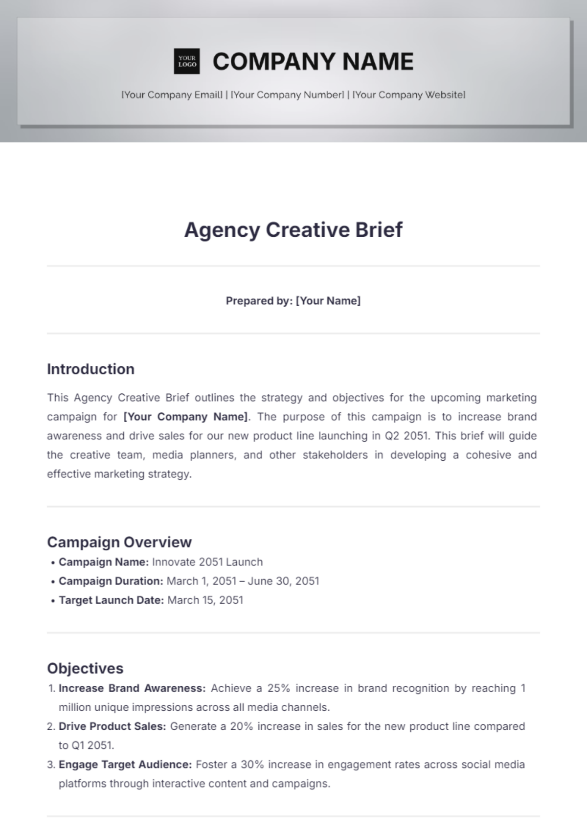 Agency Creative Brief Template - Edit Online & Download