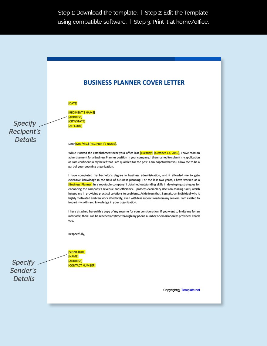 Business Planner Cover Letter