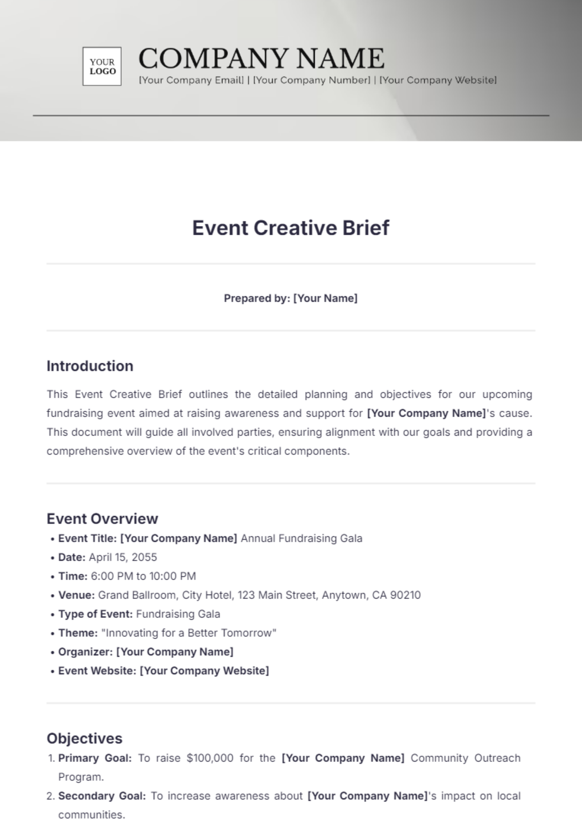 Event Creative Brief Template - Edit Online & Download