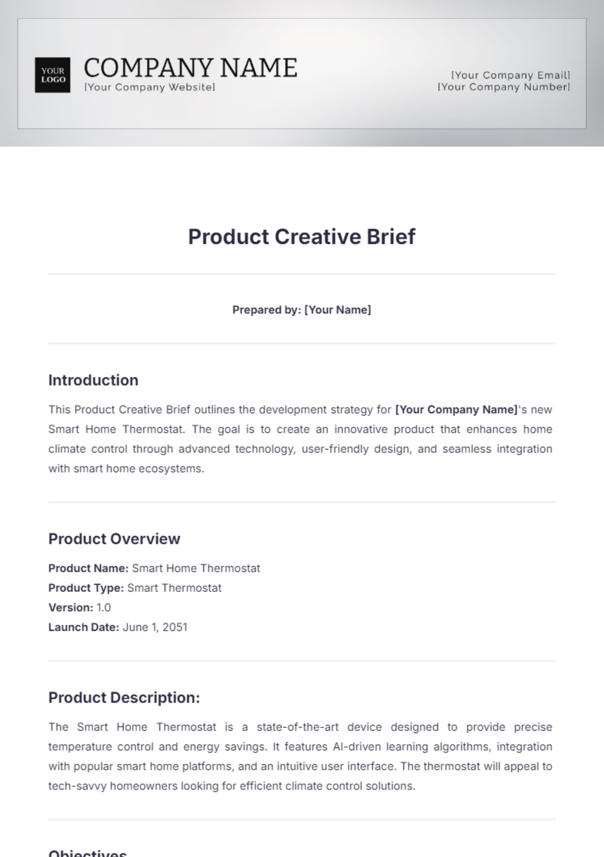 Product Creative Brief Template - Edit Online & Download