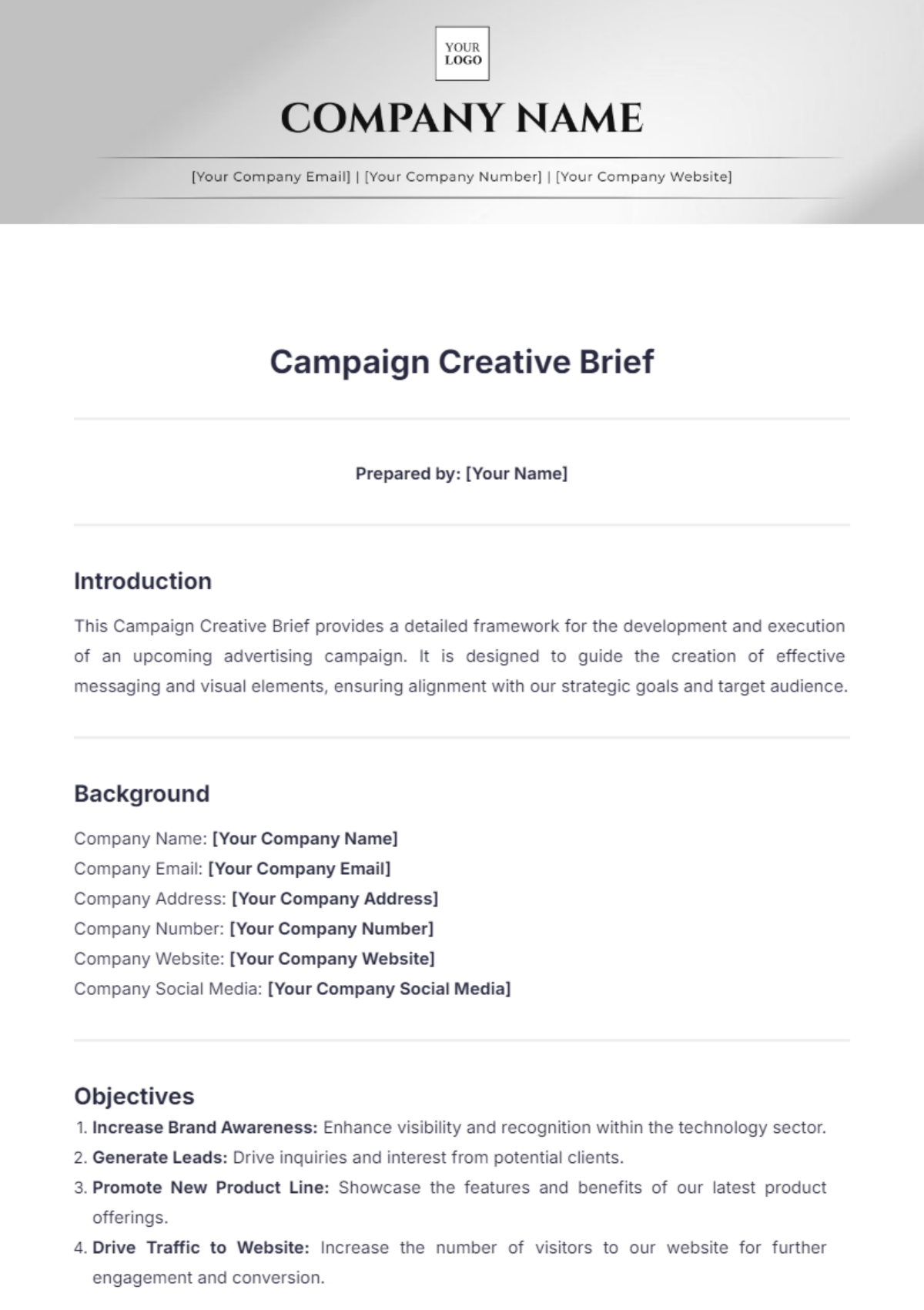 Campaign Creative Brief Template - Edit Online & Download