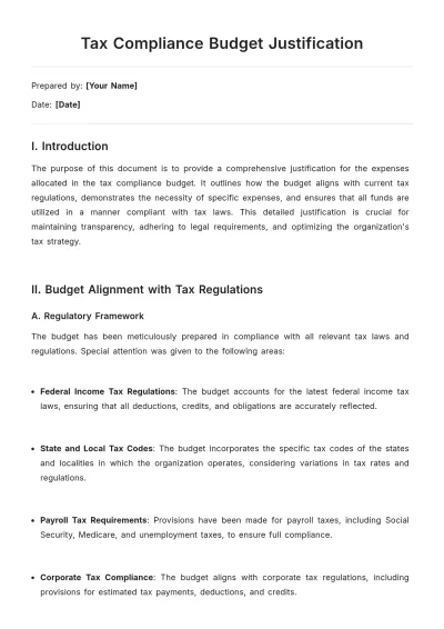 Free Tax Compliance Budget Justification Template to Edit Online