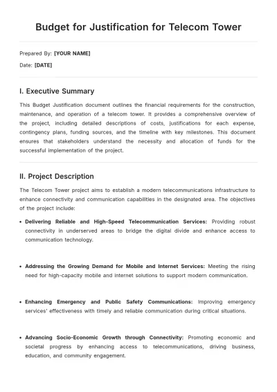 Free Budget for Justification for Telecom Tower Template to Edit Online