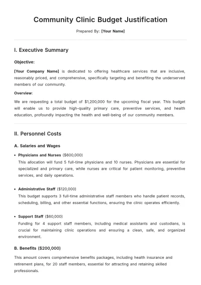 Free Community Clinic Budget Justification Template to Edit Online