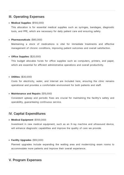 Free Community Clinic Budget Justification Template to Edit Online