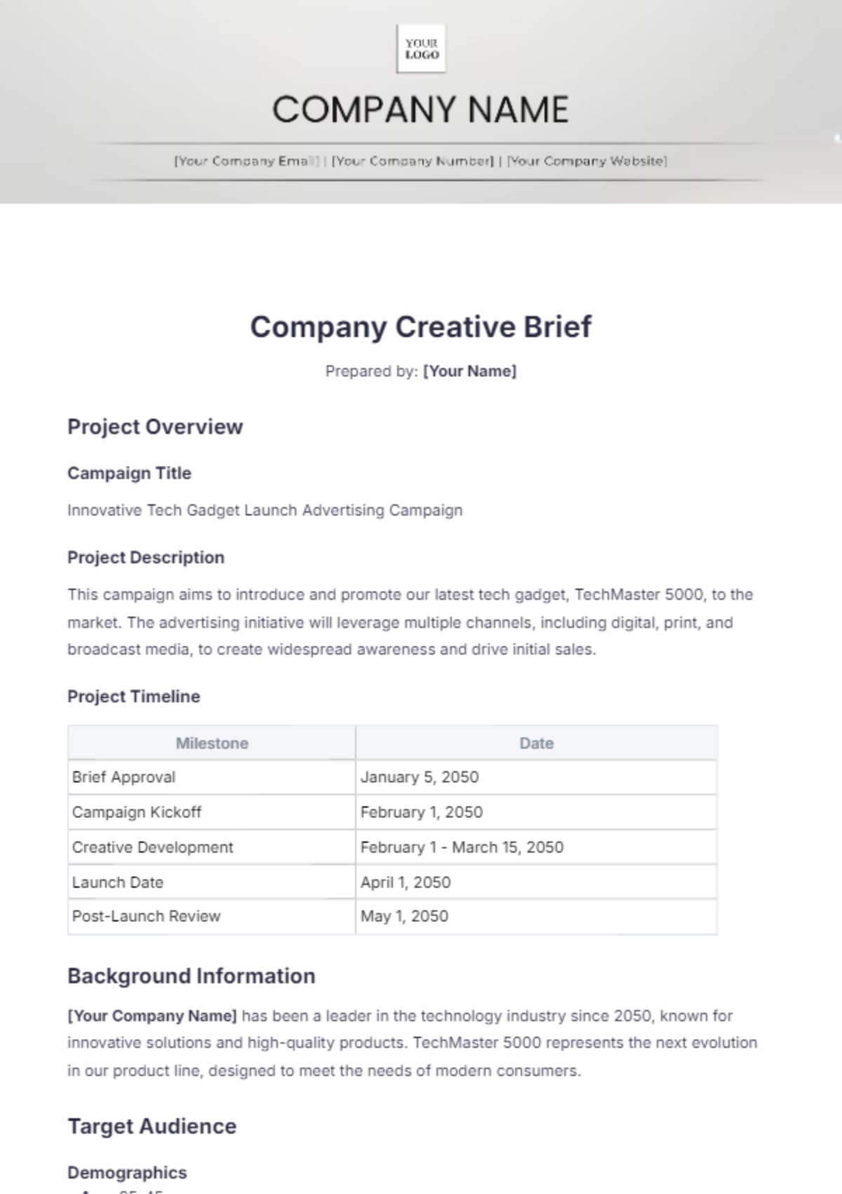 Company Creative Brief Template - Edit Online & Download