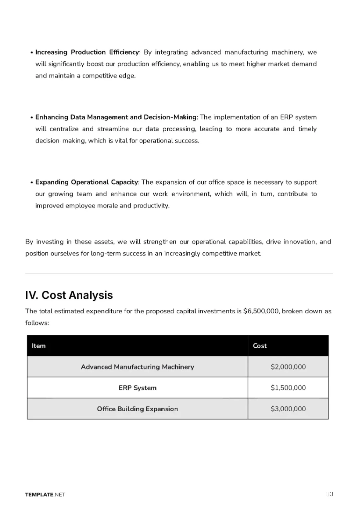 Free Capital Expenditure Budget Justification Template to Edit Online