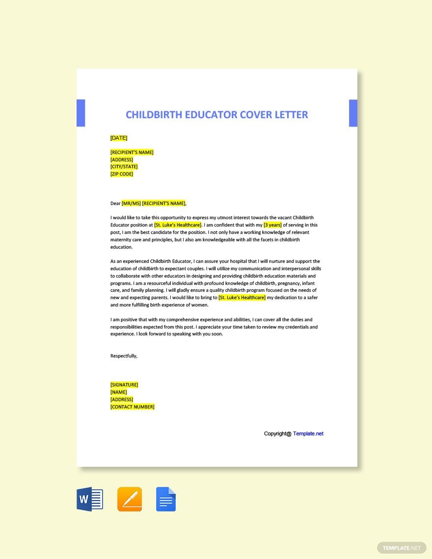 Childbirth Educator Cover Letter