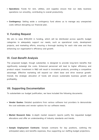 Free Small Business Budget Justification Template to Edit Online