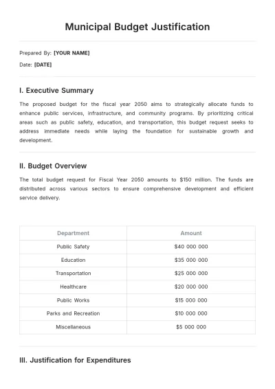 Free Municipal Budget Justification Template to Edit Online