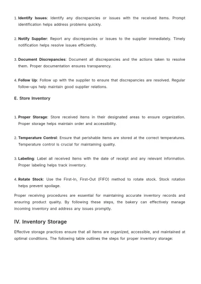 Free Bakery Inventory SOP Template to Edit Online