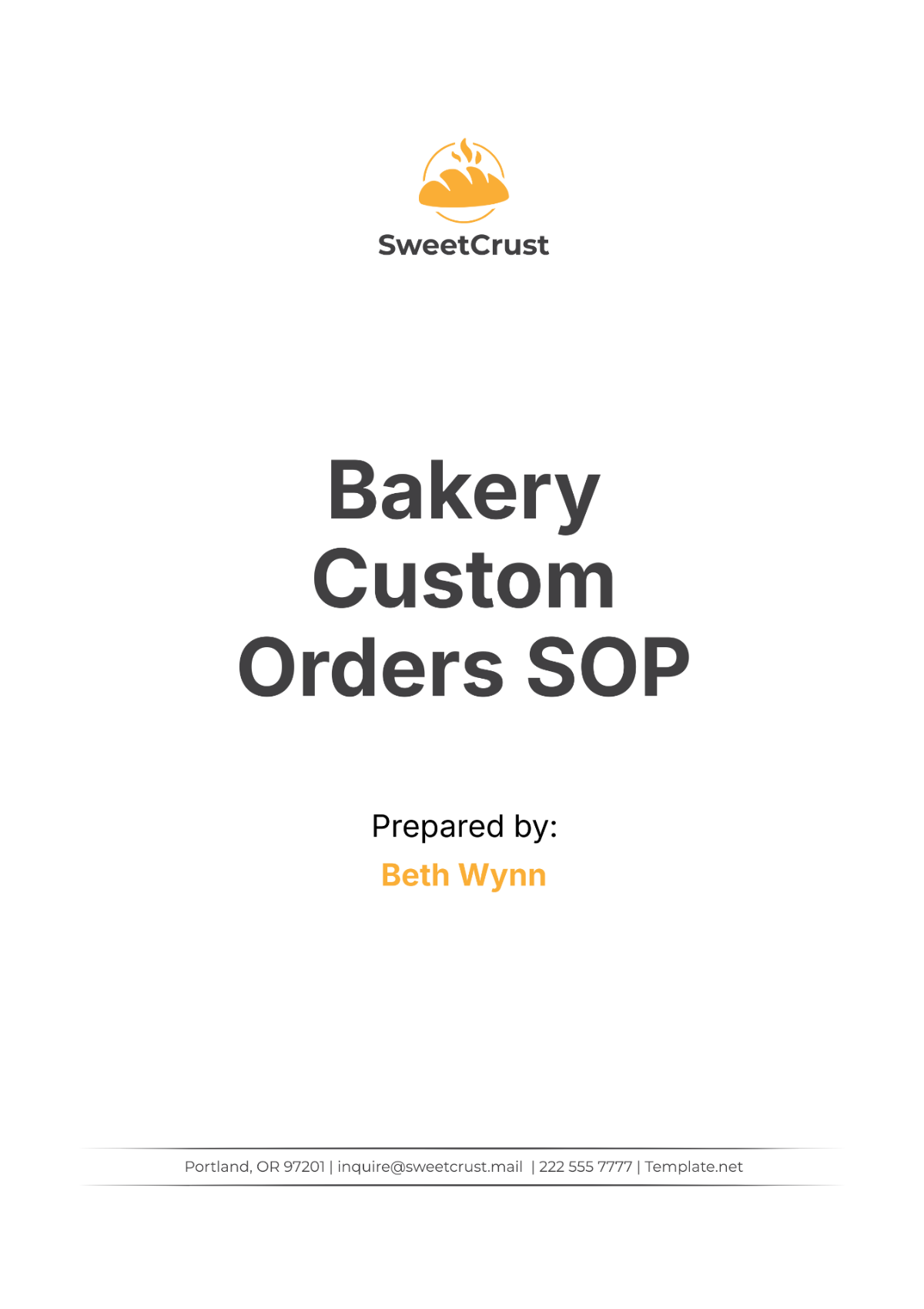 Bakery Custom Orders SOP Template - Edit Online & Download